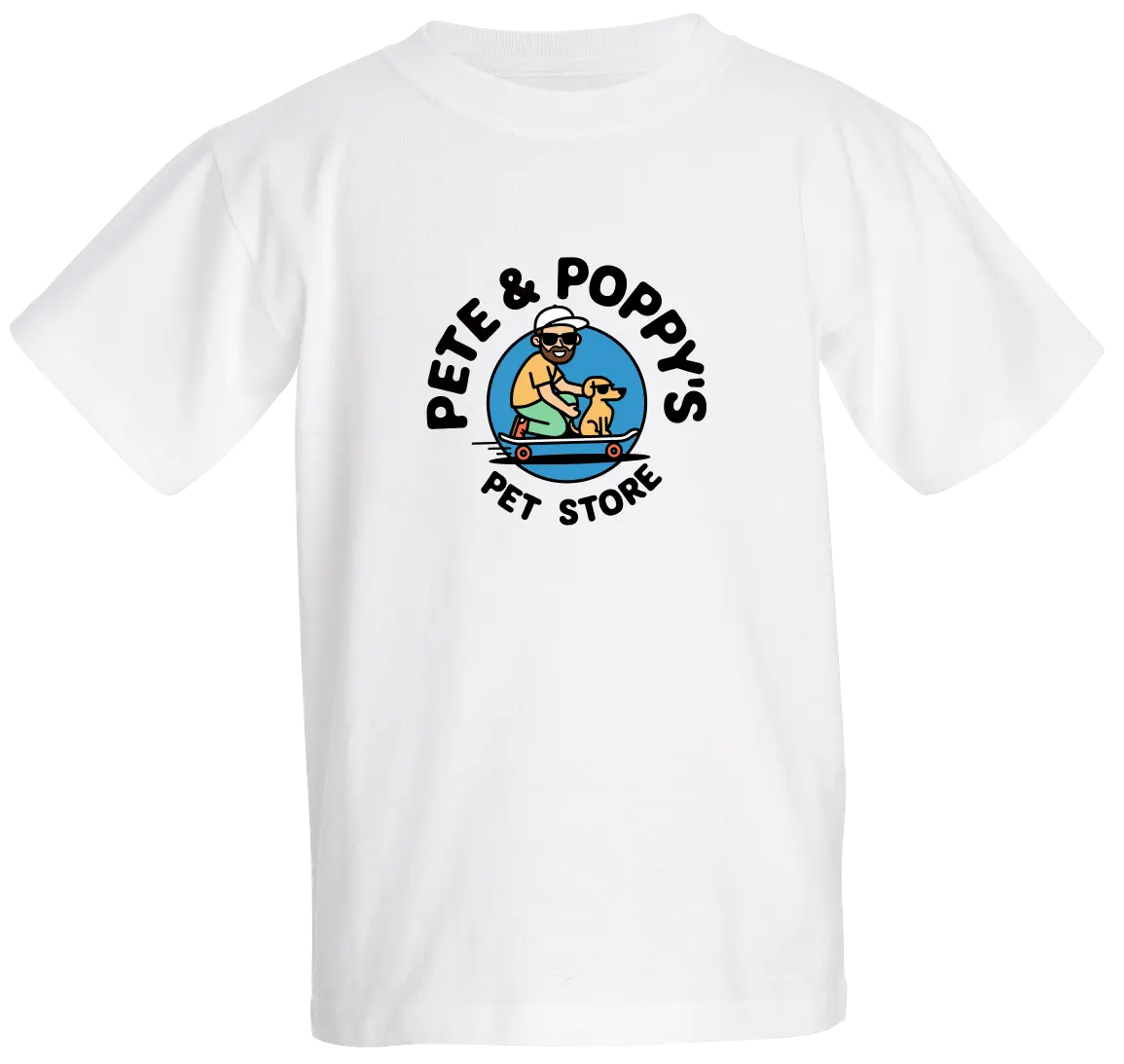 Pet store logo printed on a t-shirt