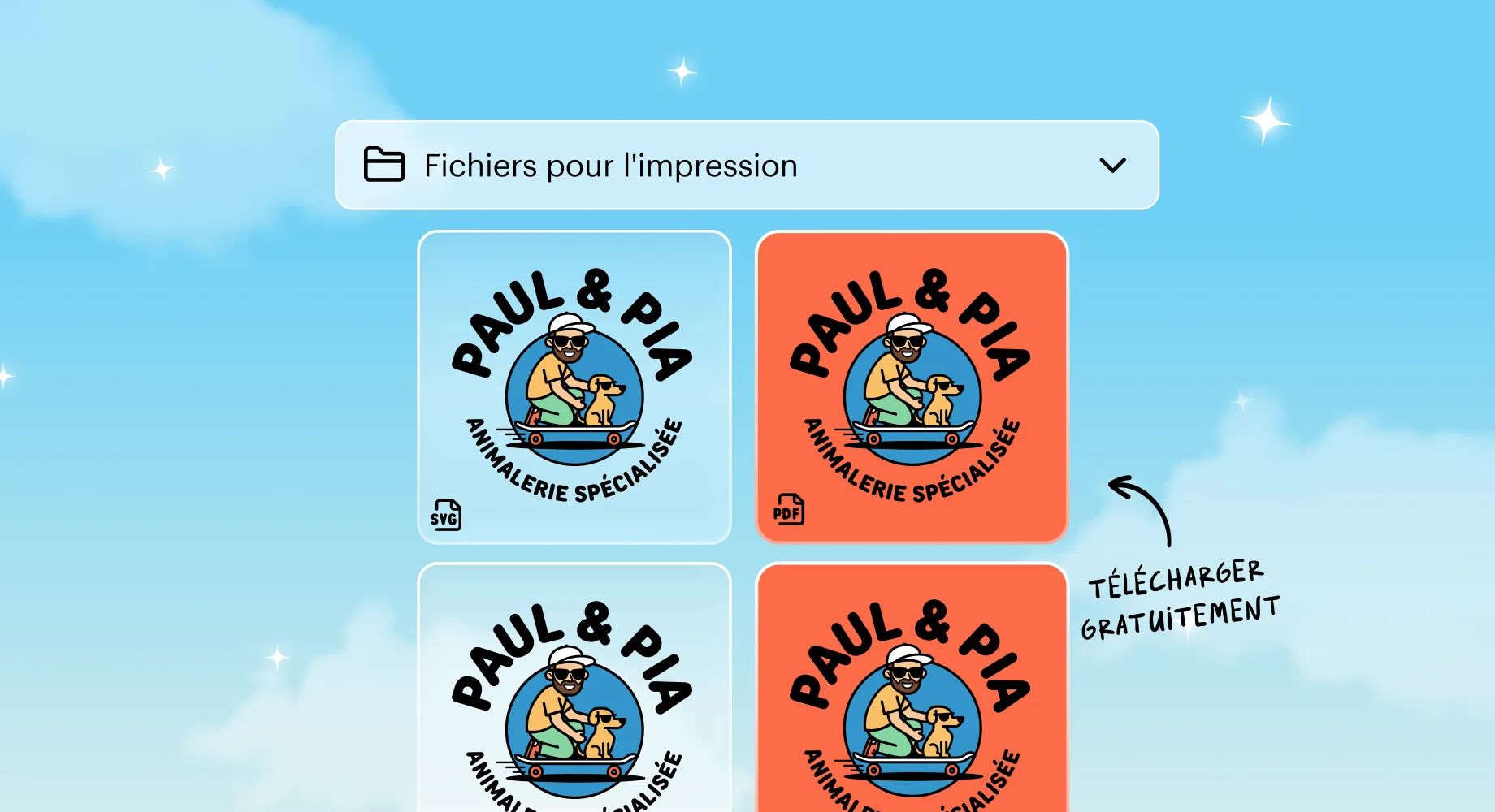 Plusieurs versions d’un logo d’une animalerie pour illustrer le téléchargement gratuit dans différents formats.