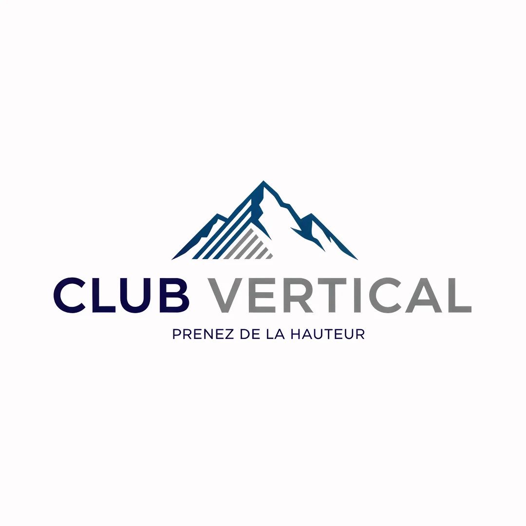 Logo avec des sommets de montagne stylisés, représentant un club d'escalade et d'activités verticales.
