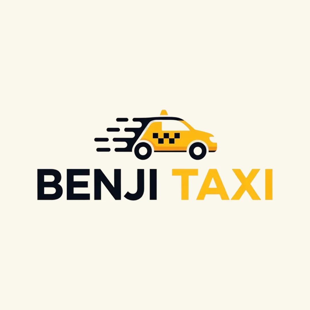 Logo avec une voiture stylisée en mouvement, symbolisant un service de taxi rapide.