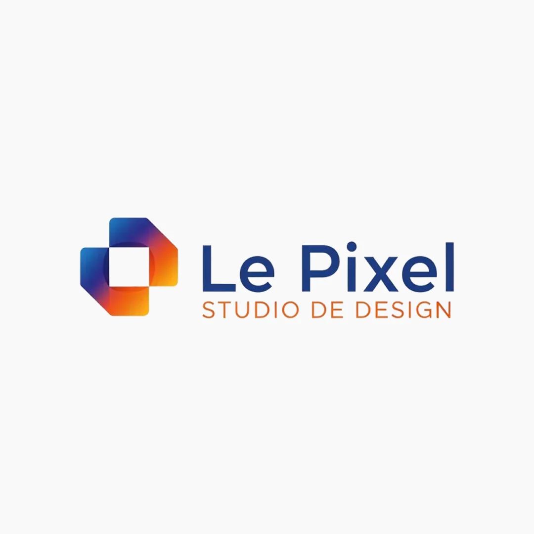 Logo moderne avec formes géométriques colorées, représentant un studio de design créatif.