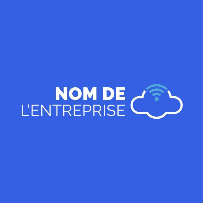 Exemple de modèle de logo pour une jeune entreprise où l’icône d’un nuage est placée à droite du nom de l’entreprise sur une palette bleu roi intense.