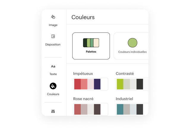 Interface montrant une sélection de styles et de couleurs de polices.