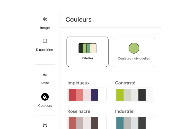 Une interface montrant une sélection de styles de police et de couleurs.