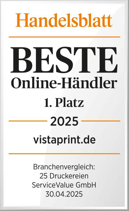 Handelsblatt-Siegel mit der Aufschrift Beste Online-Händler 2025.