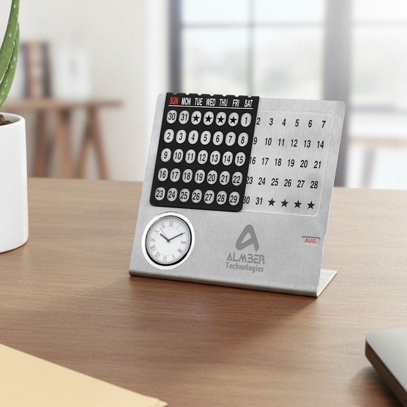 Perpetual Desk Calendar with Clock > Hero img1
