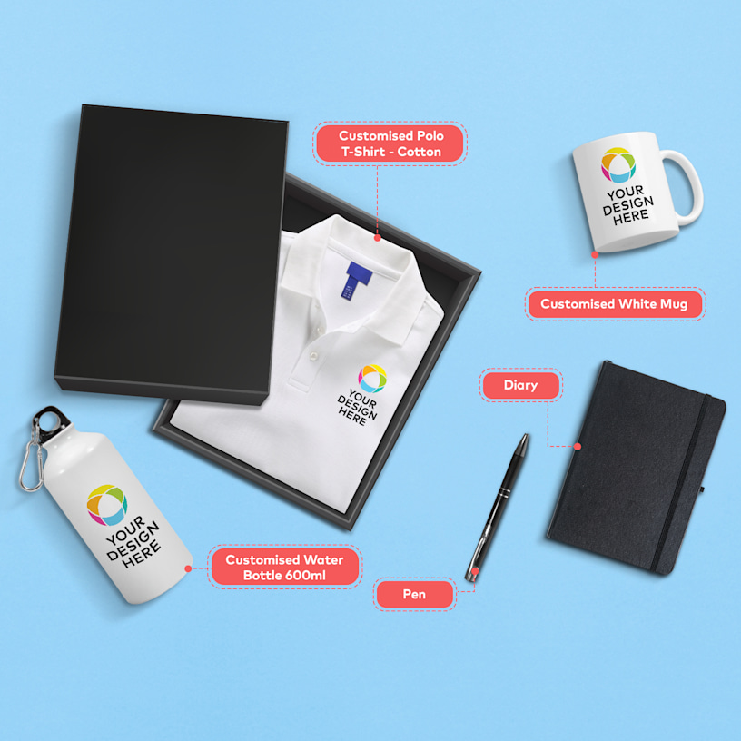Employee Welcome Kit (Polo T-Shirt, Water Bottle, Coffee Mug, Dairy, Pen) 