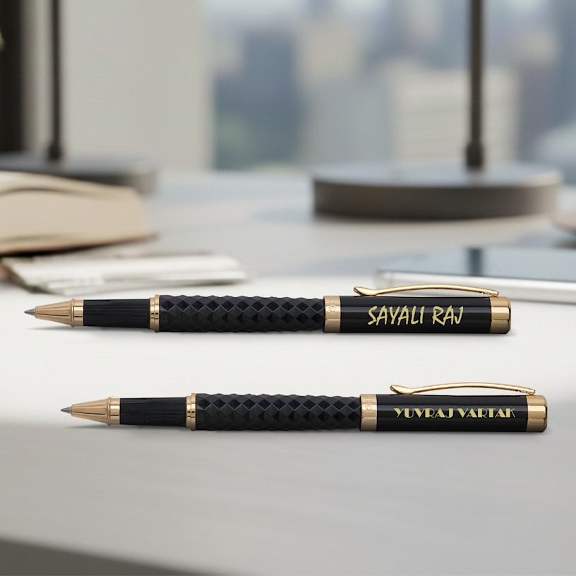 SwissBrand ® Luxe 2514 Black Premium Rollerball Pen with Chrome Trim>Hero Image 01