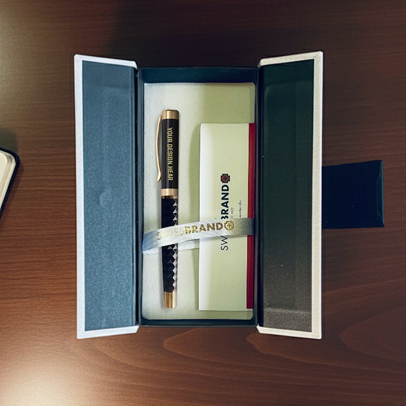 SwissBrand ® Luxe 2514 Black Premium Rollerball Pen with Chrome Trim>Hero Image 03