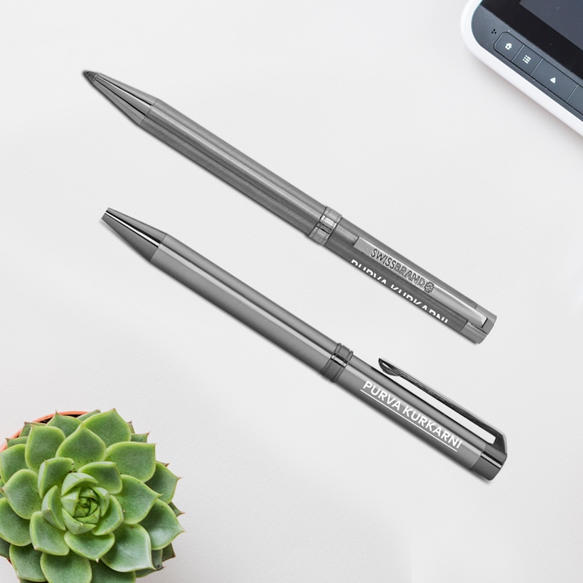 SwissBrand ® Glide 2527 Matte Chrome Ballpoint Pen with Chrome Trim >Hero Image 01