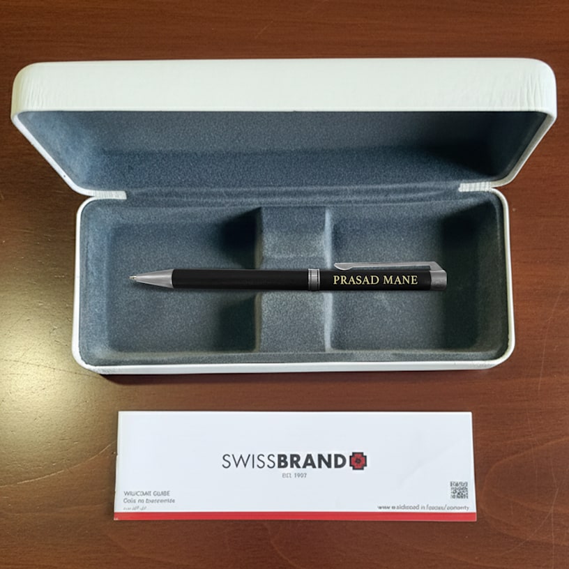 SwissBrand ® Glide 2528 Matte Black Chrome Ballpoint Pen with Chrome Trim >Hero Image 02