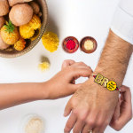 Personalised Golden Acrylic Bro Photo Rakhi > Hero img1