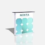 A lightbox display counter promoting dental health services, slightly facing the right to show its seamless sides.