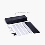 The complete lightbox display counter bundle, which includes the fabric, LED-lit frame, MDF tabletop and a wheeled carry bag for easy transportation.