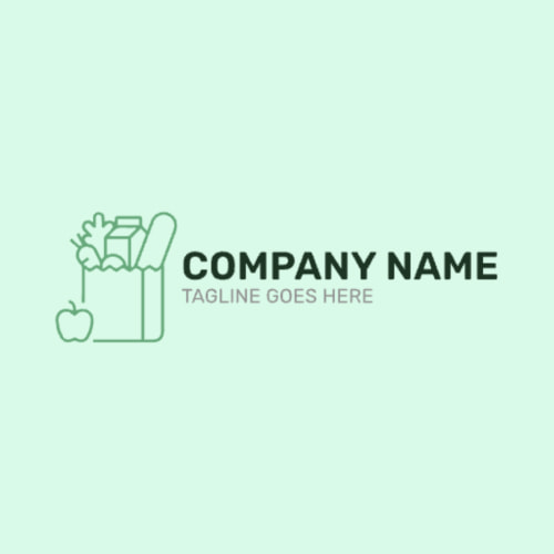 An example of a logo template for a retail store, featuring a shopping bag icon placed to the left of the company name, with a mint green and charcoal color palette.