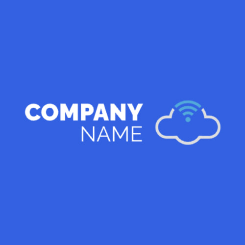 An example of a logo template for a startup, featuring a cloud icon placed to the right of the company name, with a rich royal blue color palette.
