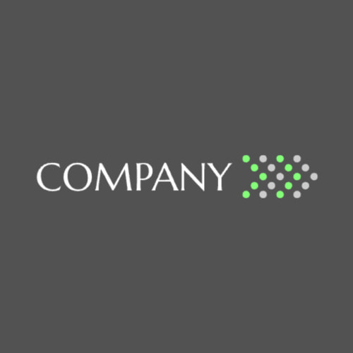 An example of a logo template for a tech company, where a dotted arrow is placed to the right of the company name, all within a neon green and light grey color palette on a charcoal background.