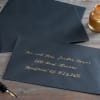 navy envelopes with gold writing