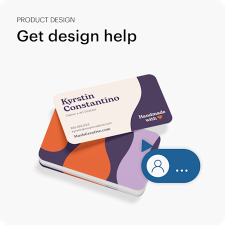 PRODUCT DESIGN Get design help A stack of customized rounded corner business cards.