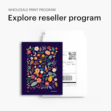 WHOLESALE PRINT PROGRAM Explore reseller program A customized print on top of an envelope.