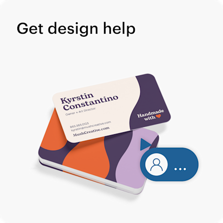 PRODUCT DESIGN Get design help A stack of customized rounded corner business cards.