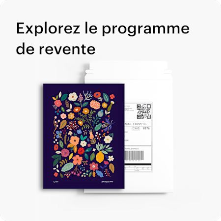PROGRAMME D’IMPRESSION EN GROS Explorez le programme de revente Carte imprimée présentée par-dessus une enveloppe.