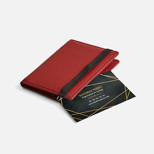 Porte-cartes de visite plié en cuir rouge