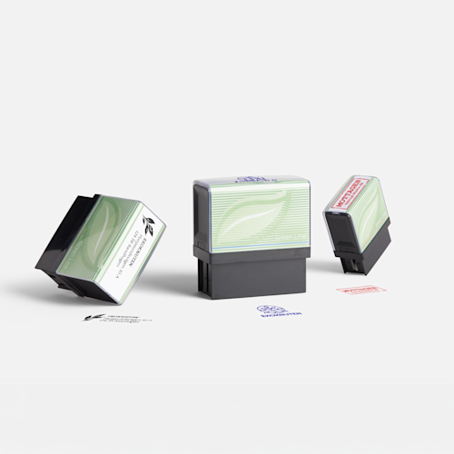 Självfärgande stämplar i återvunnet material