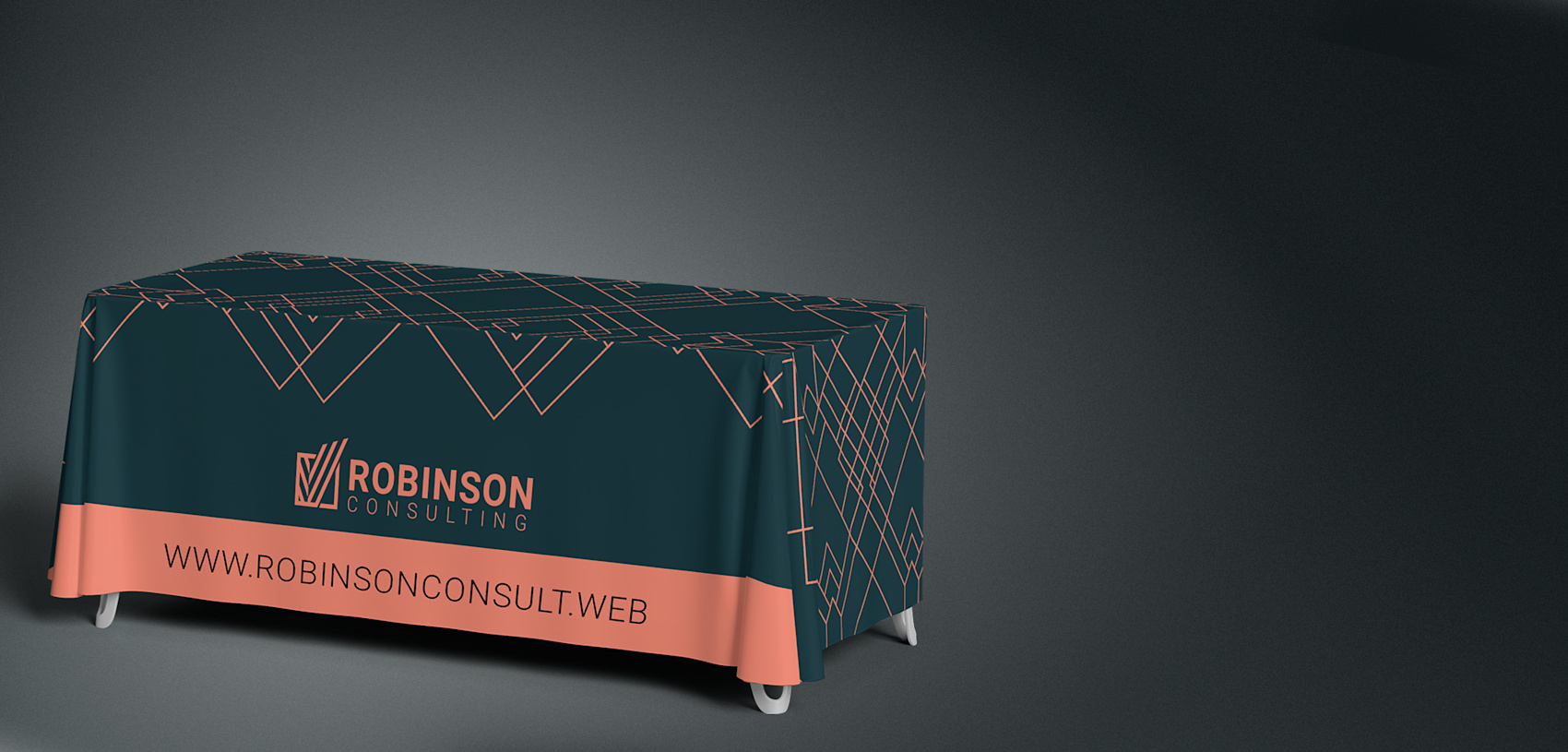 printed tablecloth with logo and contact info