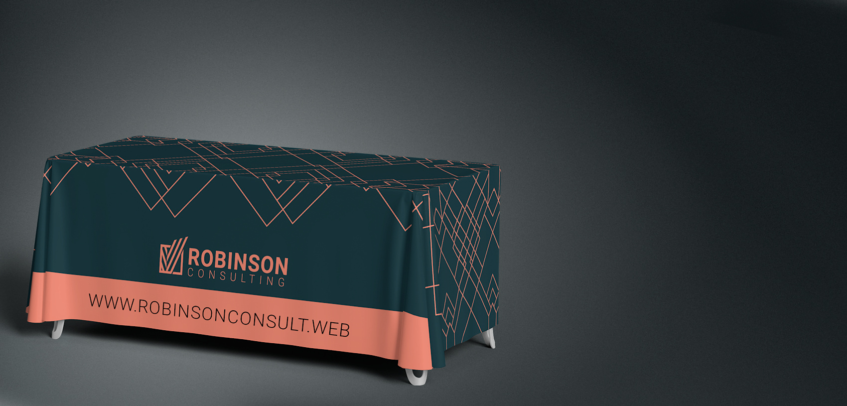 Larger version: printed tablecloth with logo and contact info