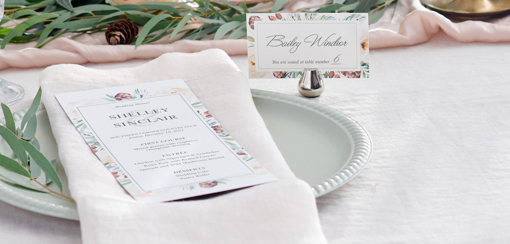 Personalised Wedding Place Setting With Menu Choice Printed Inside/ Packs of 10 