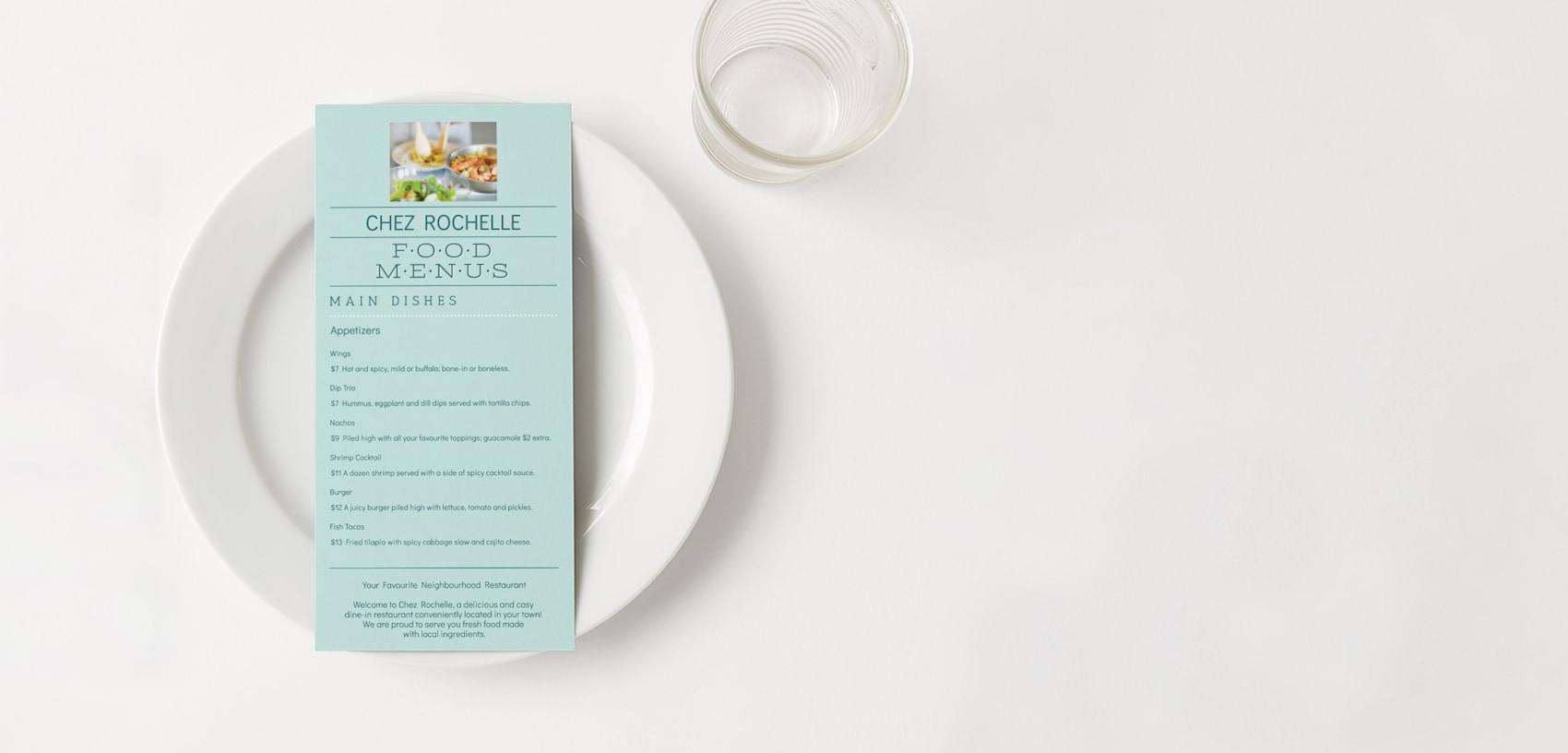 pastel blue restaurant menu