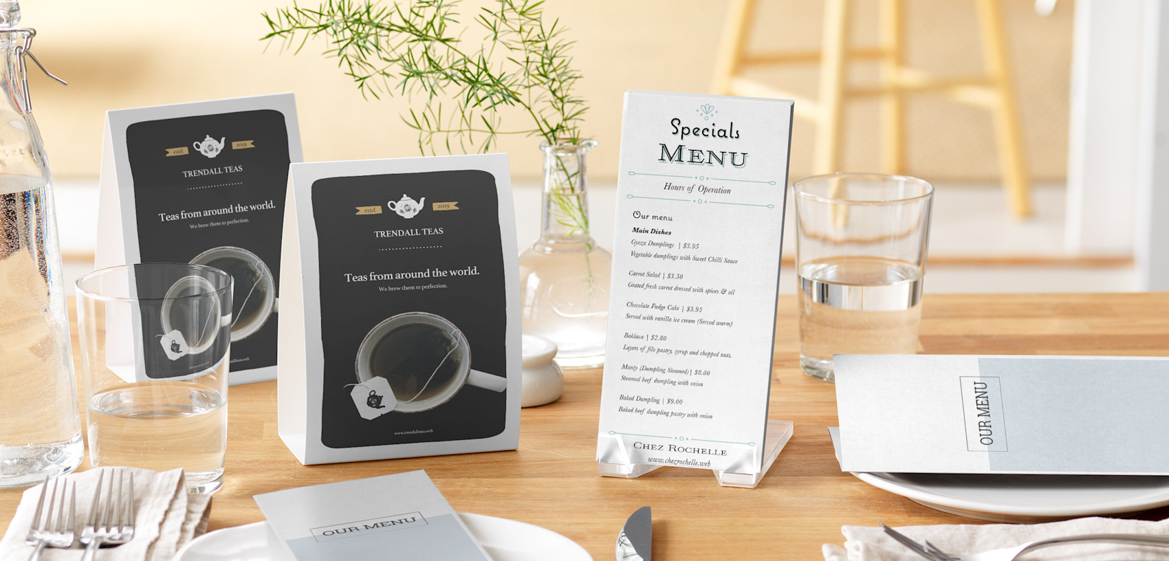 grey restaurant table tents