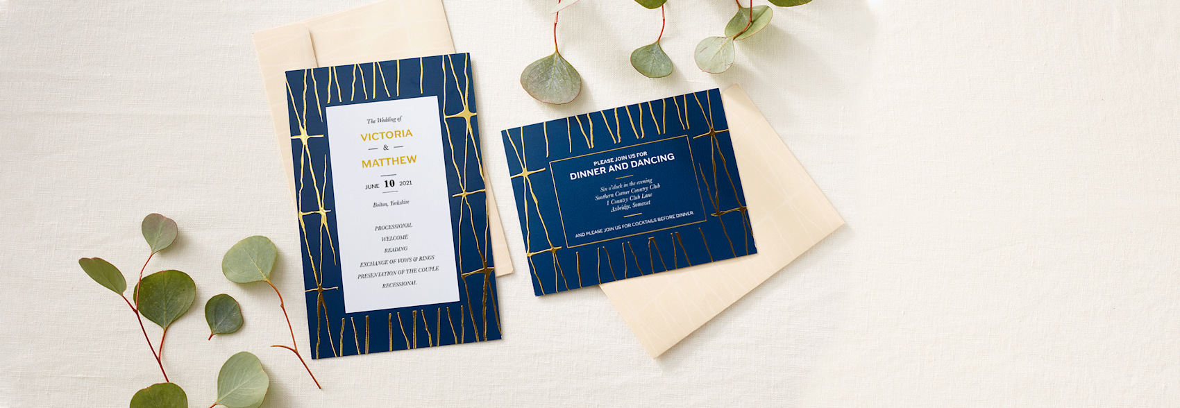 Wedding programs with gold foil finish