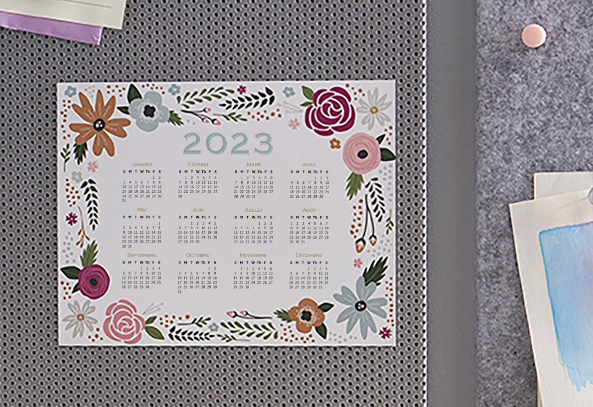 calendrier magnétique motif floral 