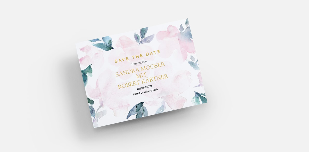 Save the Date Karten für die Hochzeit mit floralem Aquarelldesign