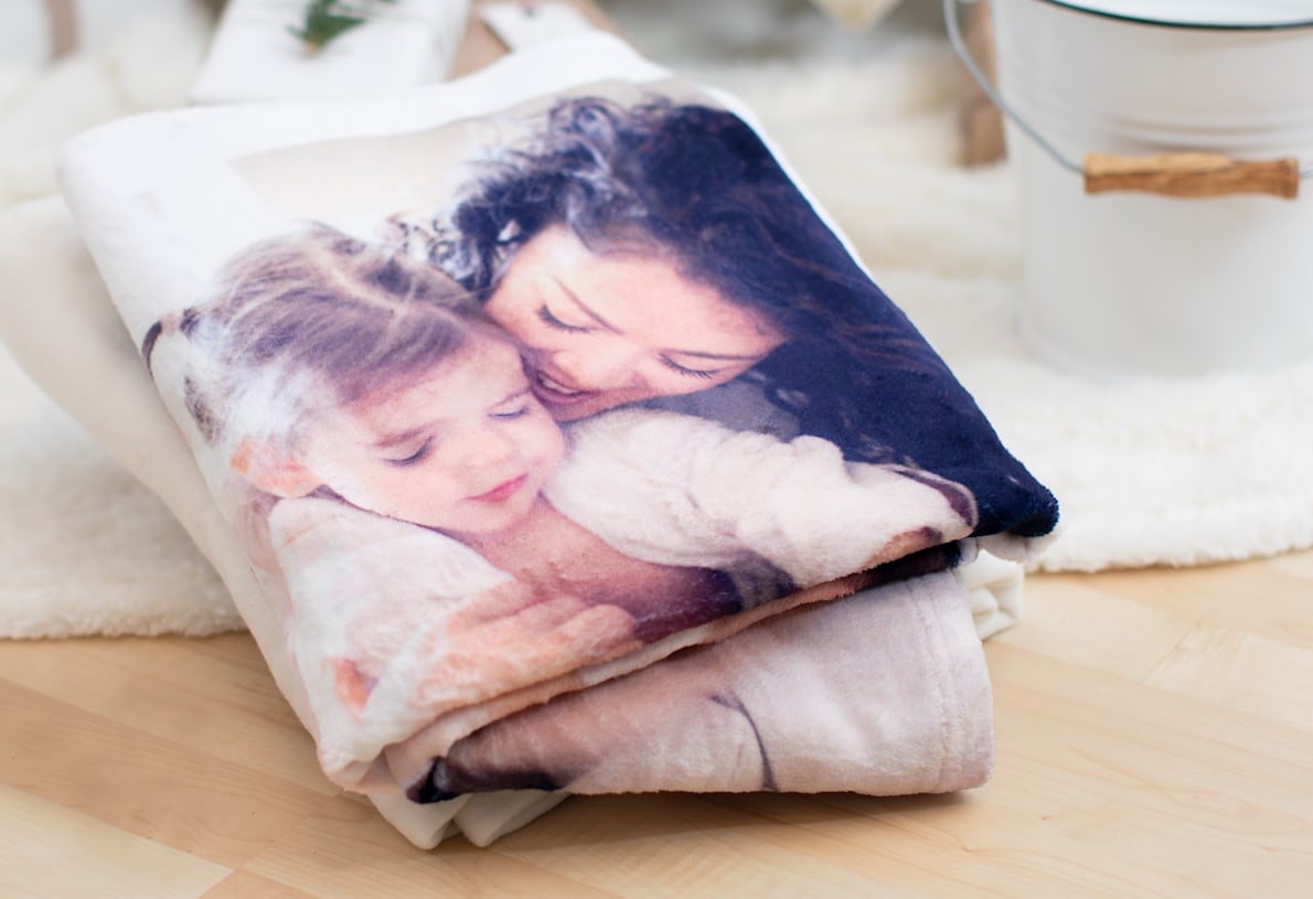 Personalisierte Decke mit Foto von Mutter und Kind