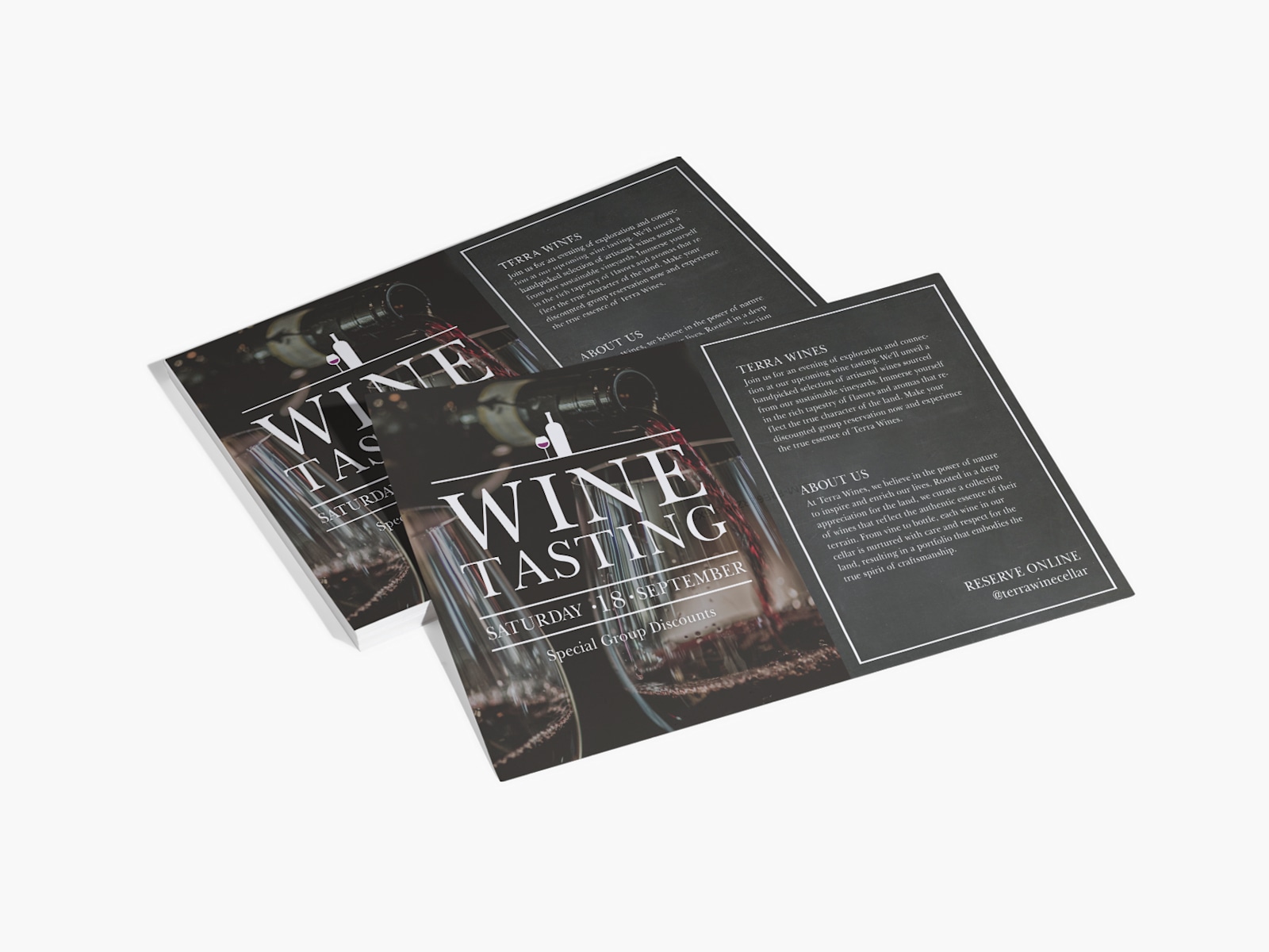 Horizontal flyers promoting a wine tasting event