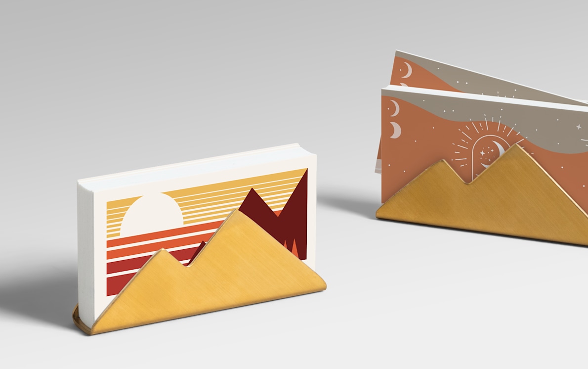 Larger version: Two business card holders with business cards promoting travel businesses.