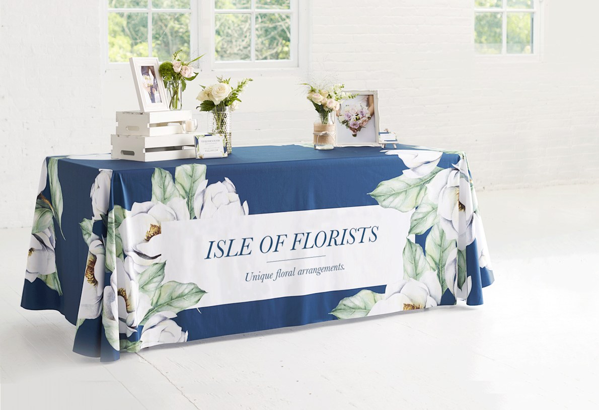 Custom Stretch Spandex Table Cover with Business Branding or Brand Name