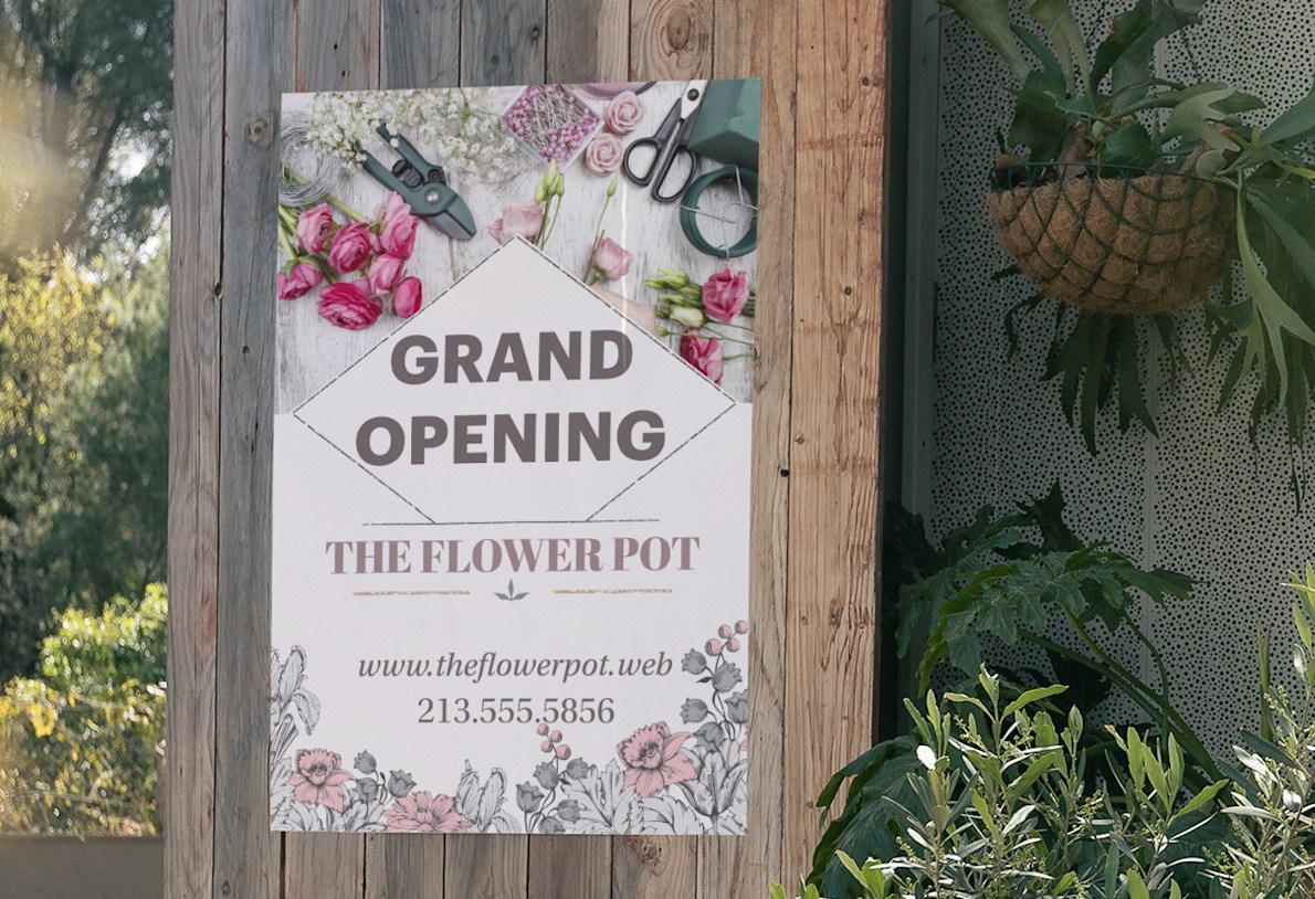 custom poster with floral theme anouncing a business opening