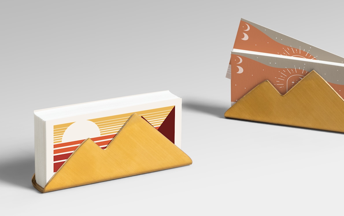 Larger version: Two business card holders with business cards promoting travel businesses.