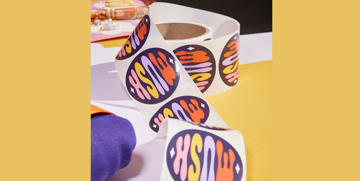 Larger version: A Roll of label Stickers promoting a juice business.