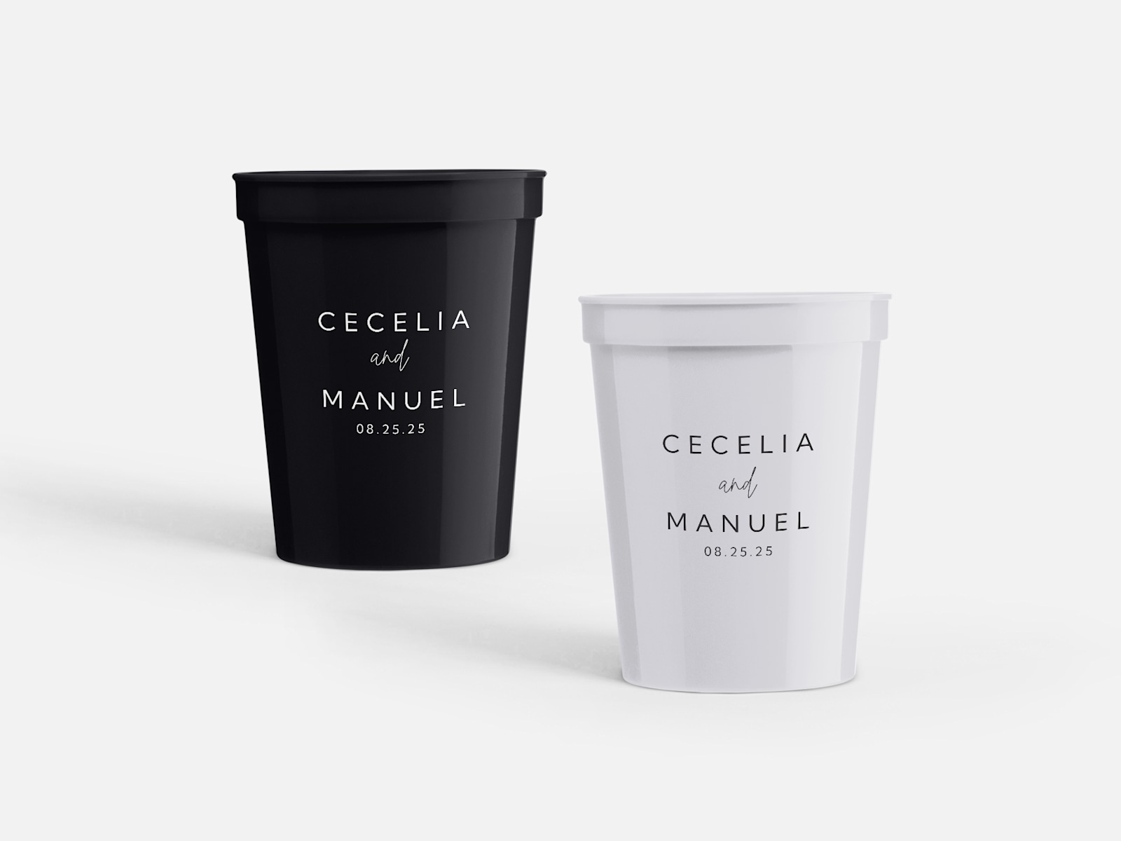 Stadium cups personalized for a wedding.