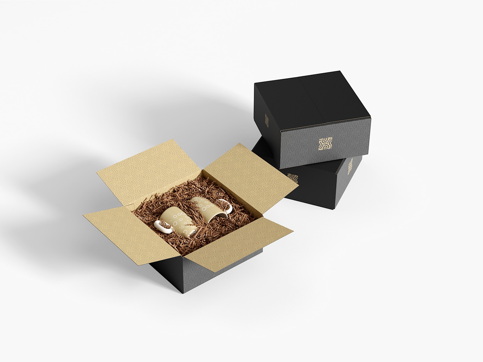 Two boxes filled with crinkle paper