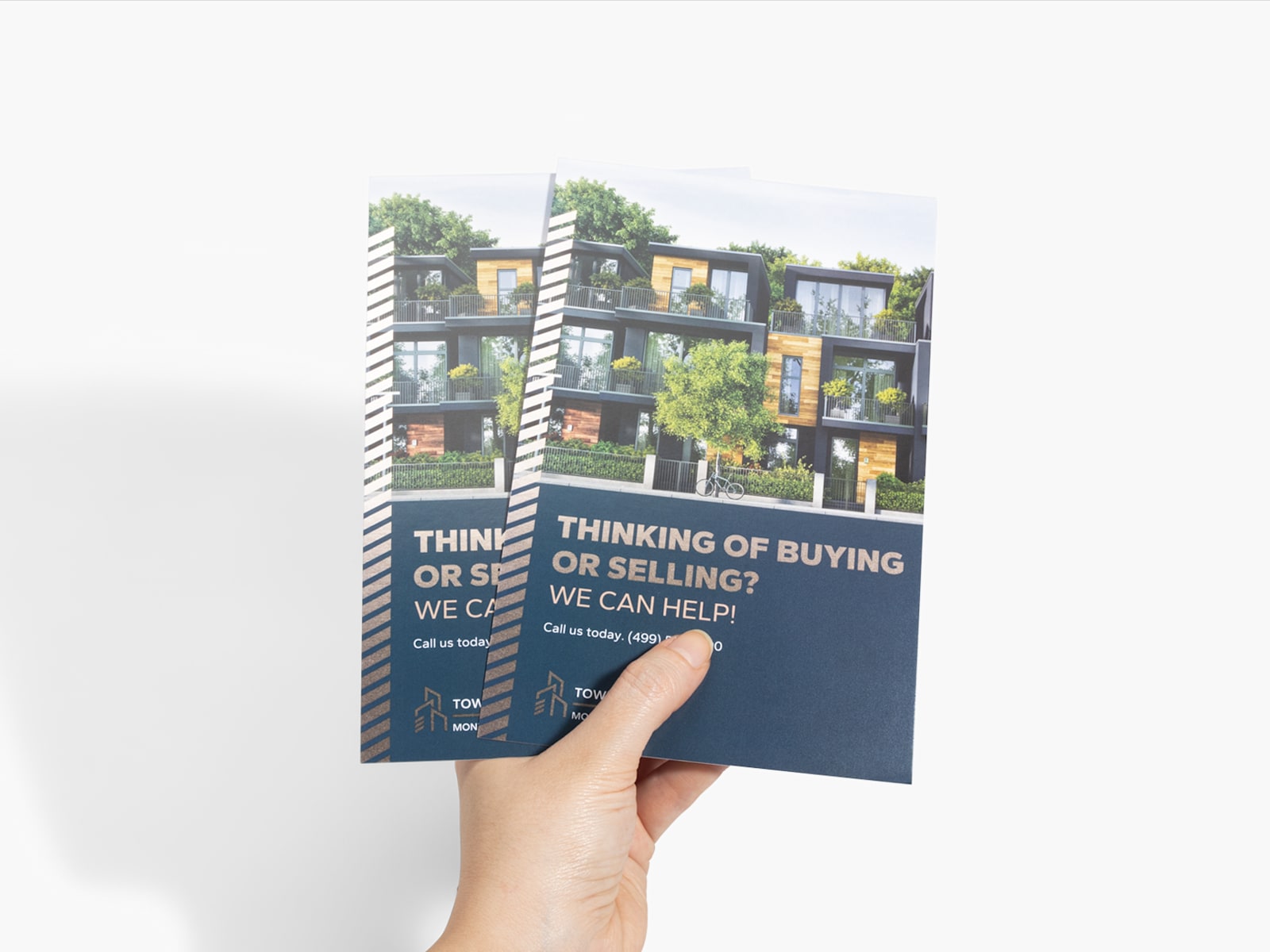A foil accent postcard promoting a real estate company.