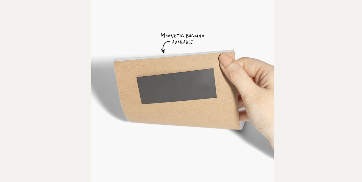 The magnetic backing on a custom notepad.