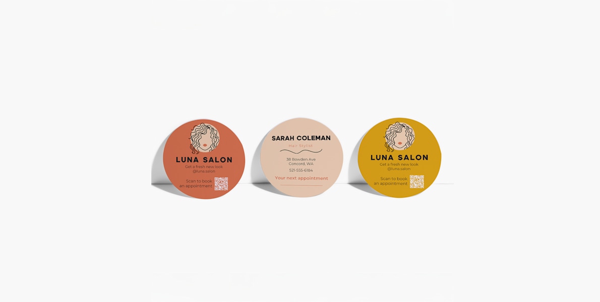 Larger version: Three circle business cards for a salon.