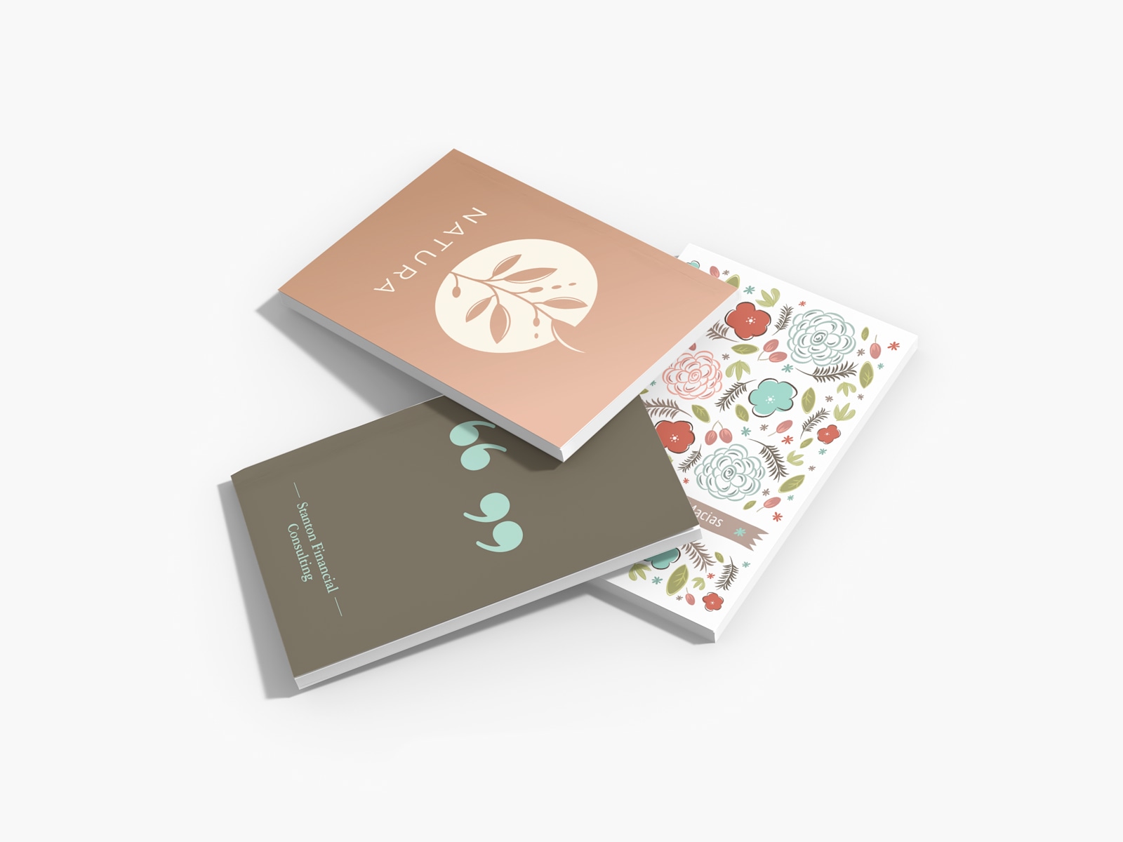 Larger version: A stack of 3 custom journals with different cover designs.