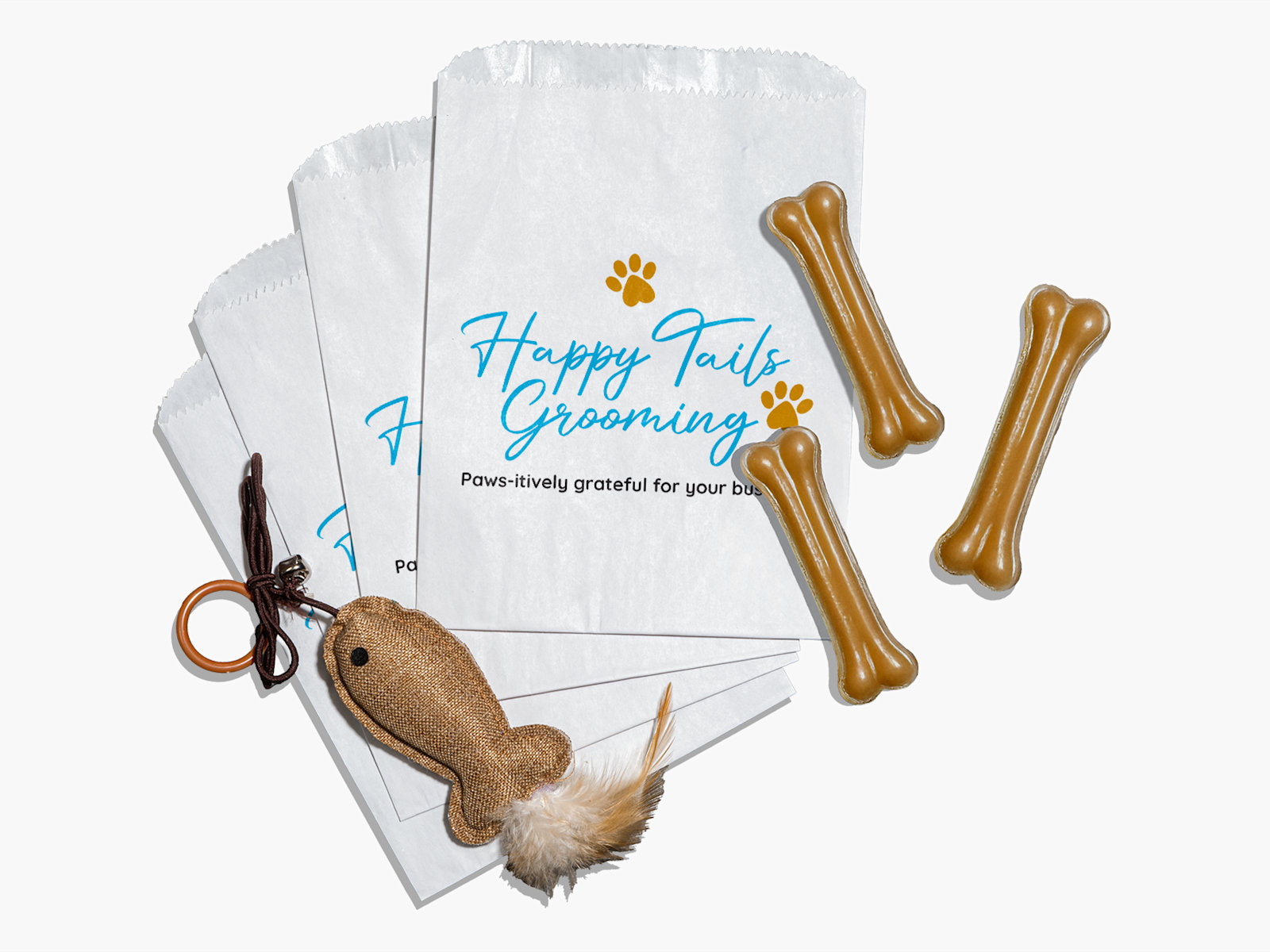 A favor bag personalized for a dog grooming business. 
